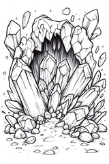  A large, jagged cave opening with crystals bursting out, creating a dramatic and powerful scene.