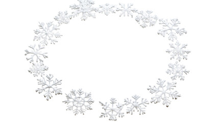 Aufkleber - A circular frame composed of numerous white snowflake decorations against a black background.