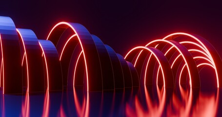 Aufkleber - Futuristic architecture background neon arch tunnel 3d render