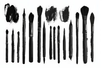 Poster - Collection of various paintbrushes arranged on a white background showcasing artistic tools for painting and creative expression