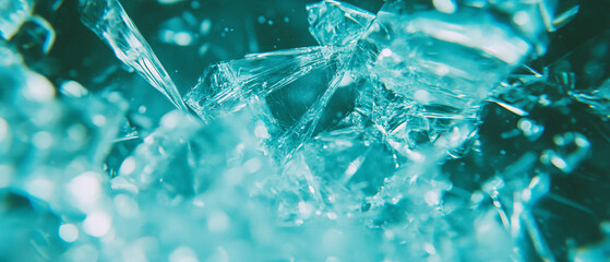 Poster - Macro view of shattered glass revealing intricate textures on a dark background