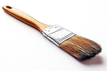 Poster - Quality paintbrush with wooden handle resting on a white surface