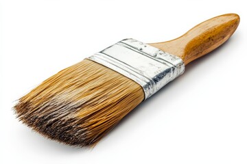 Poster - Wide paintbrush with wooden handle on a white background for art and craft projects