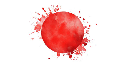 Poster - An abstract watercolor painting featuring a central red circle surrounded by dynamic red paint splatters on a black background.