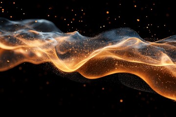 Aufkleber - Swirling golden smoke with sparkling luminous particles in a dark background creating a captivating atmosphere