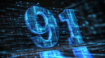 Poster - Glowing 3D Number 91 on a Futuristic Digital Background, Representing Technology and Innovation