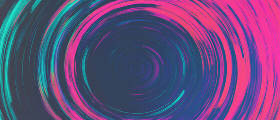 Poster - Vibrant neon circle texture with continuous loop against a black background