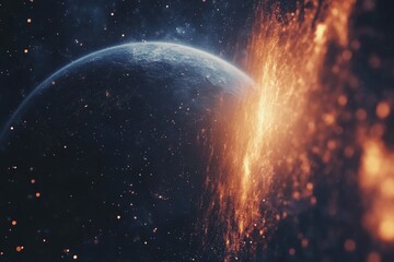 Poster - Exploration of cosmic phenomena with a planet near a vibrant explosion in space