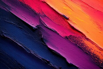 Poster - Vibrant layers of paint blend together creating a striking abstract artwork in bold hues of orange, pink, and purple