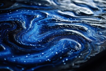 Poster - Swirling blue and black cosmic pattern with sparkles resembling a galaxy in abstract artwork