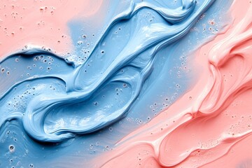 Poster - Pastel paint swirls create an abstract texture with blue and pink hues on the surface