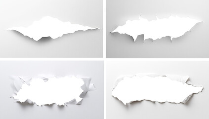 Poster - The image shows four different irregular holes torn in white paper against a white background.