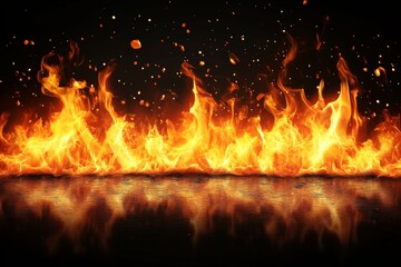Poster - Dancing flames illuminate dark surroundings with vibrant orange and yellow hues in mesmerizing patterns