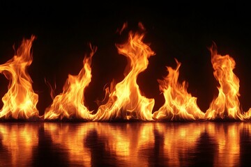 Aufkleber - Flames dance in a vibrant display against a reflective dark surface