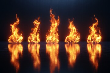 Fototapete - Flames dancing in a dark room with reflections creating a mesmerizing visual effect