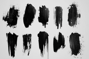 Poster - Authentic black paint strokes create a visually striking modern art composition on a white background