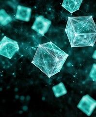 Poster - Network of Glowing Teal Cubes in Dark Space