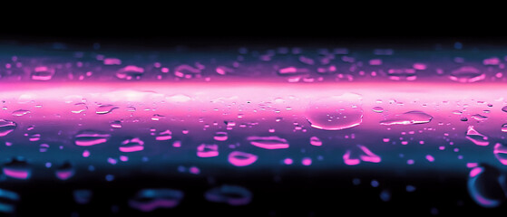 Poster - Neon water droplets creating a vibrant reflective texture on a dark background