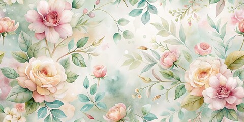  Elegant Watercolor Roses and Greenery Floral Design Featuring Delicate Pastel Hues and Lush Foliage