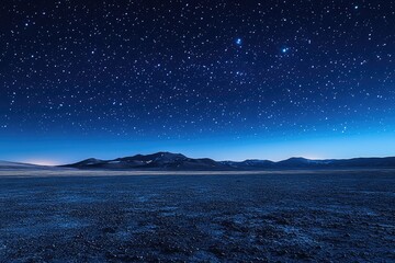 a vast star field hovering over a windswept, barren landscape, the stars twinkling in the cold, clea