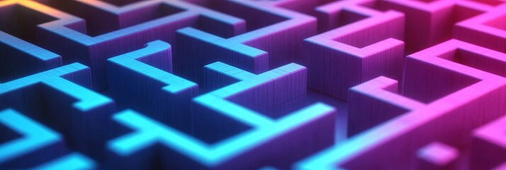Poster - abstract 3d geometric shapes, modern geometric maze with neon lights, intricate patterns