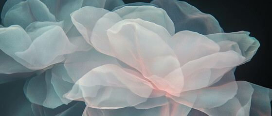 Poster - Translucent petal layers creating depth with a black backdrop in abstract floral design
