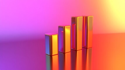 Aufkleber - A D stacked bar chart with metallic bars in ascending order, placed on a reflective surface, highlighting financial progress in a clean, minimalist design