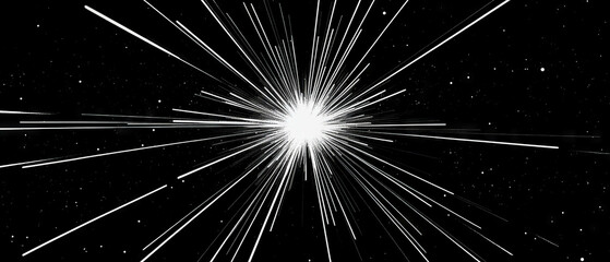 Fototapete - Geometric spark patterns radiate from a central point against a black background