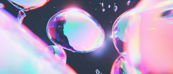 Poster - A stunning bubble reflecting light with vibrant rainbow colors on a dark background