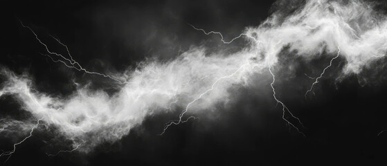 Poster - Dramatic smoke texture with lightning strikes and fading haze against a dark background