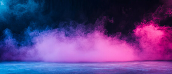 Poster - Smoke fills the stage creating an atmospheric fog on a dark background during a performance
