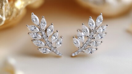 Poster - A close-up of a pair of elegant diamond ear cuffs, showcasing their unique design and sparkling stones against a neutral background for emphasis