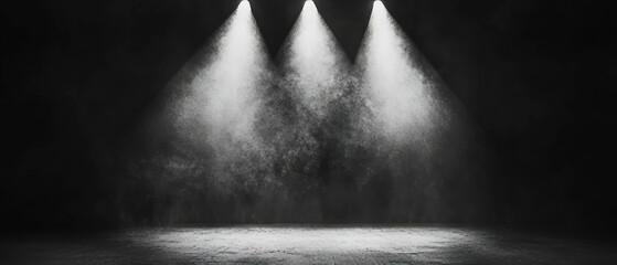 Poster - Smoke texture flowing across stage with motion under spotlight on a black background