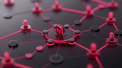 Poster - Centralized Data Server Network with Glowing Red Connections