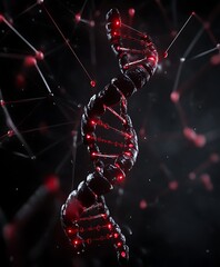 Poster - Dark, Glowing DNA Helix in a Networked Space