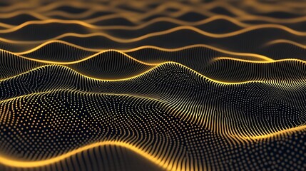 Poster - Abstract Golden Particle Wave Field, Digital Landscape