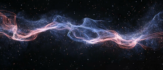 Fototapete - Smooth wavy spark streams with flowing energy lines against a black background