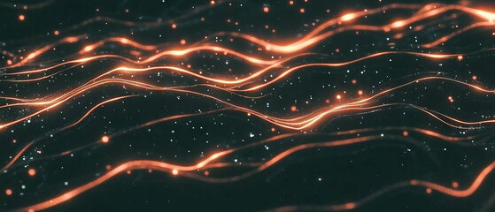 Fototapete - Smooth wavy spark streams create an elegant texture against a dark background