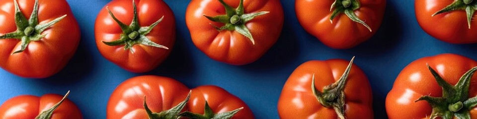 Wall Mural - A group of tomatoes arranged neatly on a blue surface