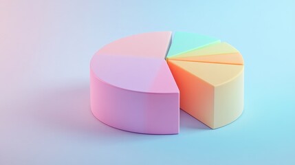 Poster - A creative D pie chart in pastel colors, each segment slightly tilted for emphasis, set against a soft gradient background, representing data visualization in a minimalistic design.