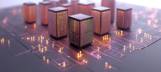 Poster - Illuminated Cityscape on a Futuristic Circuit Board