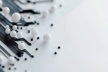 Poster - Abstract black circuit-like lines branch out across a clean white background, creating a dynamic layout. The design offers ample space for incorporating branding or tech-related content