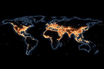 Poster - Global Map Illuminated by Nighttime City Lights, Showing Population Density