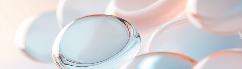 Poster - Abstract frosted glass shapes in various forms are layered over a muted gradient backdrop. Soft illumination adds glowing edges, creating a modern and minimalistic aesthetic