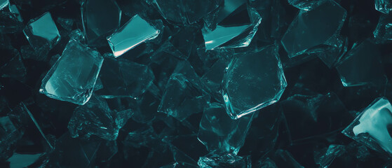Poster - Three-dimensional broken glass texture with empty space and depth against black background