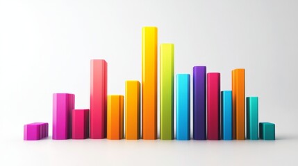 Poster - A detailed D bar graph with vibrant, multicolored bars, representing data trends in a business presentation, set against a minimalist white backdrop.