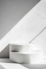 Poster - Black shadows softly envelop geometric shapes on a clean white surface, providing a sense of movement and depth. This composition allows for text placement, ideal for luxury branding