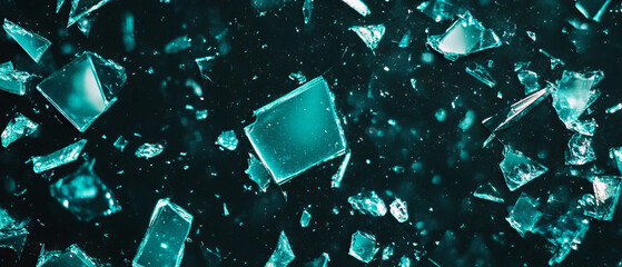 Poster - Intricate texture of tiny glass fragments on a dark background revealing microscopic details