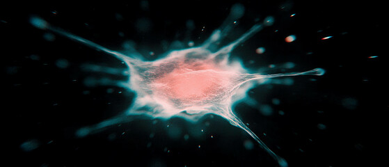 Poster - Microscopic light particles create vivid texture on a black background with intricate details