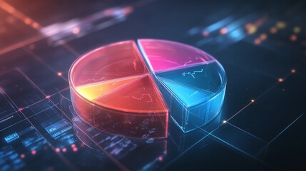 Poster - A digital D pie chart with transparent segments floating in space, highlighting the distribution of data in a sleek, modern style.